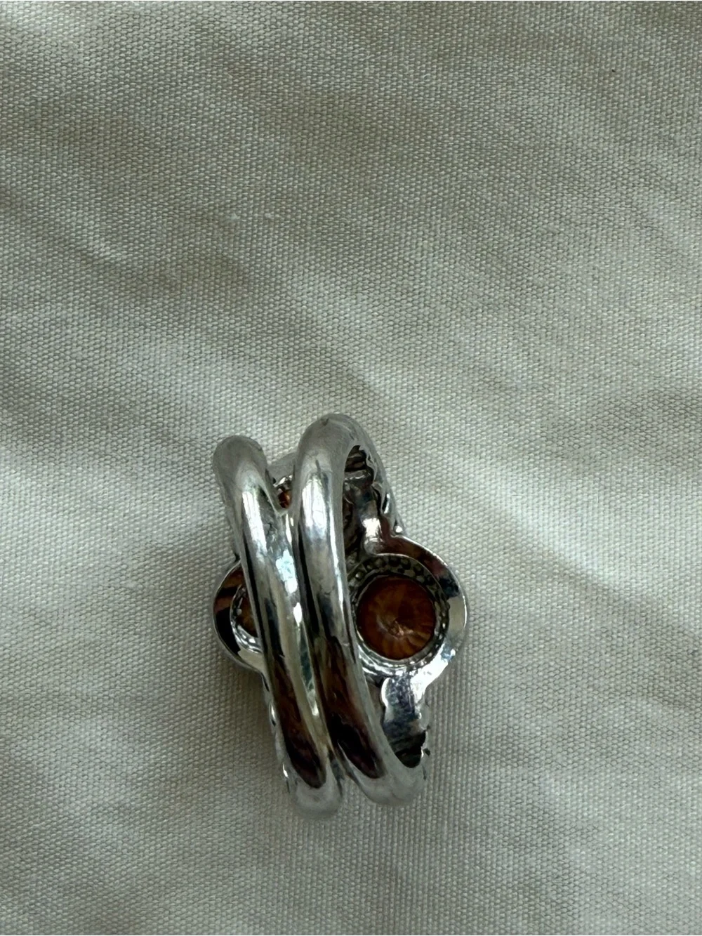 Two Tone Cable Statement Ring Amber Crystal Stones Silver Gold Tone